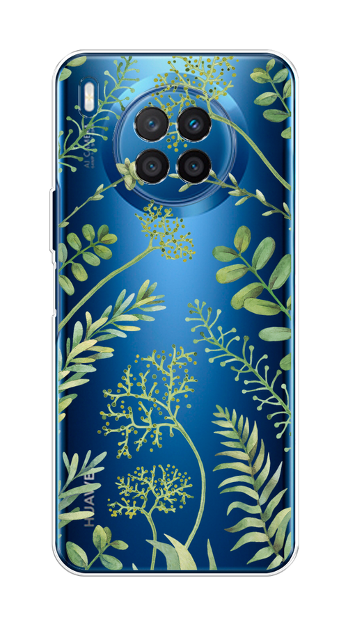 

Чехол на Huawei Nova 8i/Honor 50 lite "Green Leaves", Зеленый;прозрачный, 6106450-1