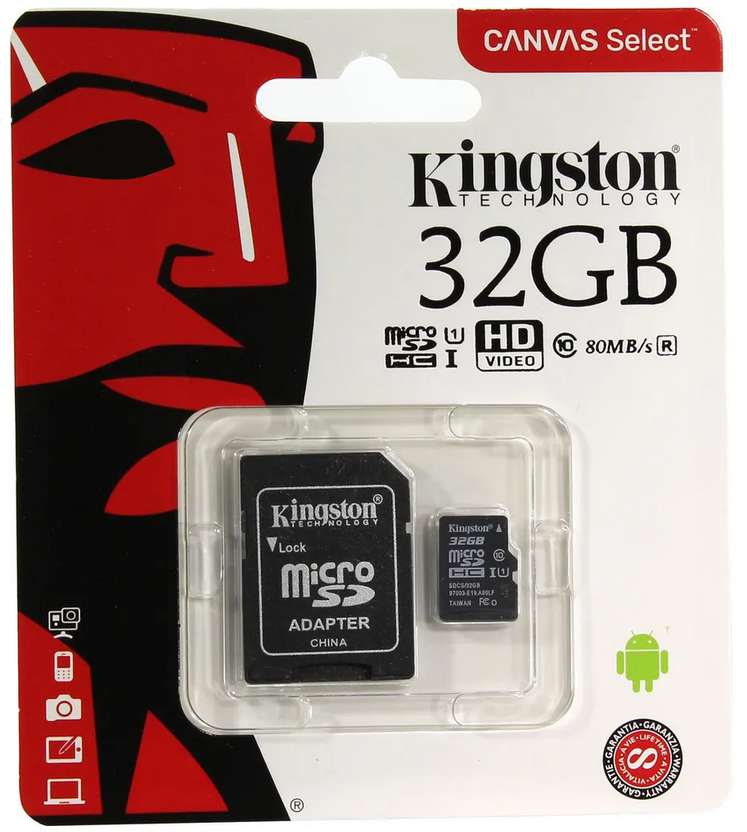 Карта памяти MicroSD 32 Гб с адаптером, черный