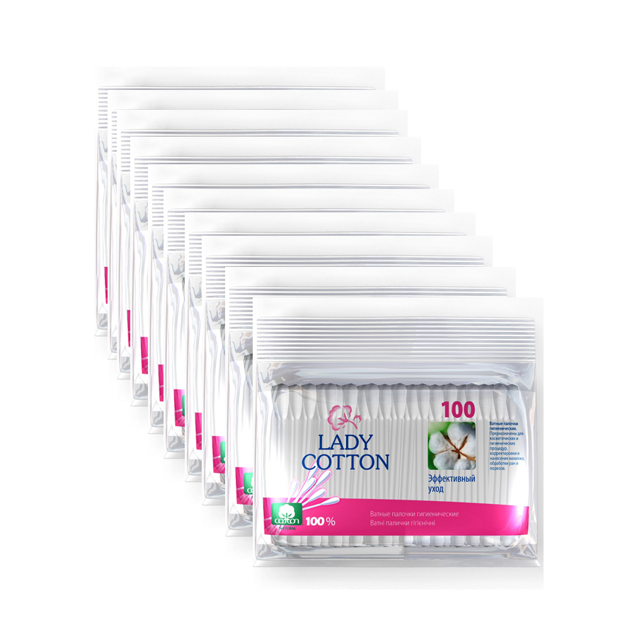 

Ватные палочки Lady Cotton 100 шт. 10 упаковок в наборе