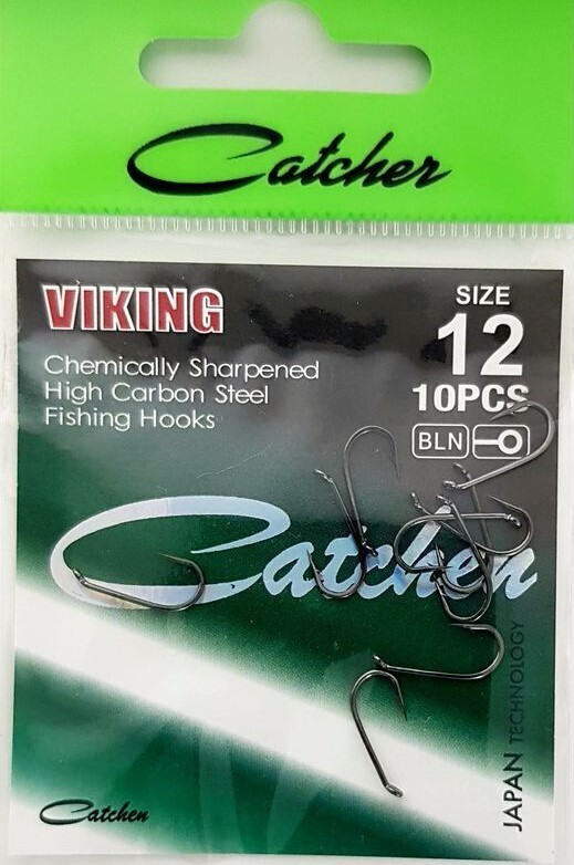 

Одинарные крючки Catcher Viking классические №12 BN, с колечком, прямое острие, с бородкой, Черный, VIKING