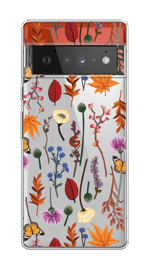 

Чехол на Google Pixel 6 Pro "Orange Purple flowers", Оранжевый;красный;розовый;желтый;прозрачный, 270950-1