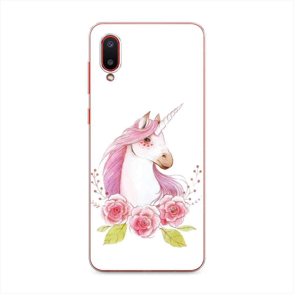 

Чехол на Samsung Galaxy A02 "Единорог цветы", Белый;розовый;серый, 2102550-1