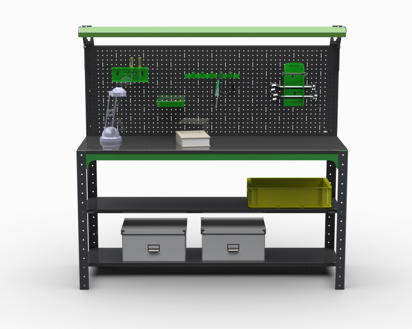 

Стол металлический Metalex 201137 KIT 750х1400х500 2 полки + перфопанель с освещением