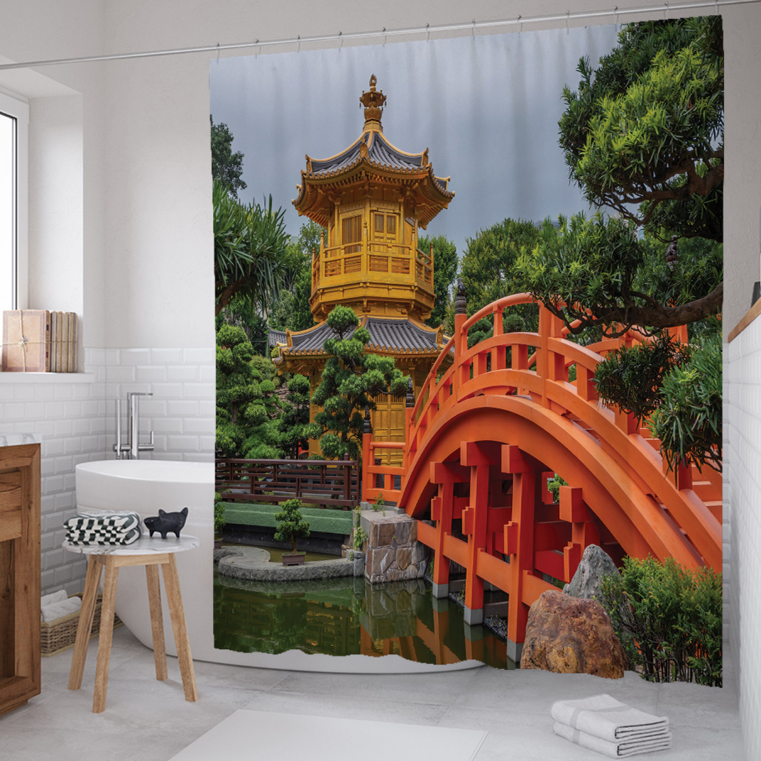 

Штора для ванной JoyArty "Мост в лес" из сатена, 180х200 см с крючками, Зеленый, Мост в лес