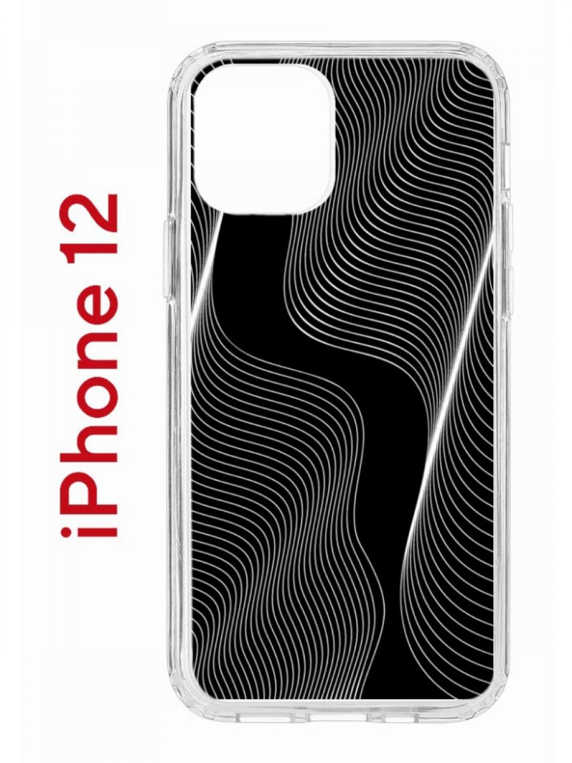 фото Чехол на iphone 12/12 pro с принтом kruche print line black, бампер с защитой камеры кruче