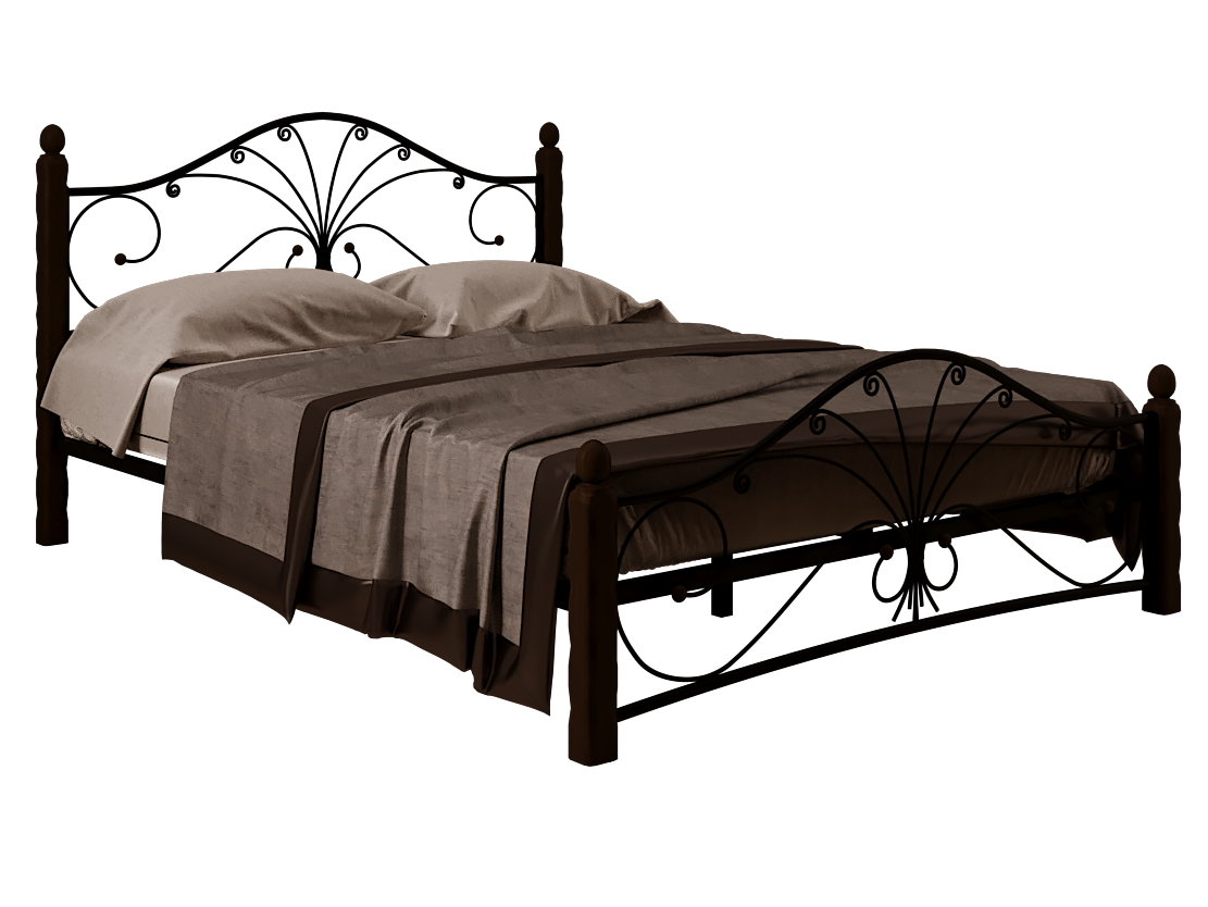фото Односпальная кровать сандра черный металл, каркас/шоколад массив, опоры, 120х200 см форвард