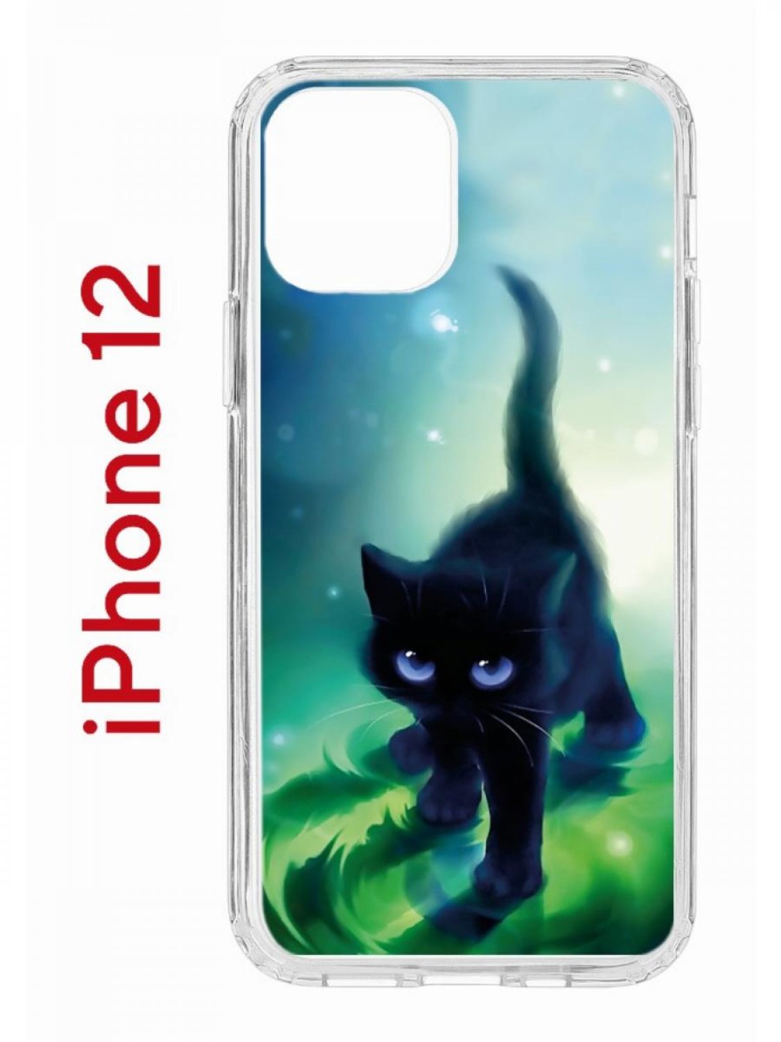 Чехол на iPhone 12/12 Pro с принтом Kruche Print Черный кот, бампер с защитой камеры