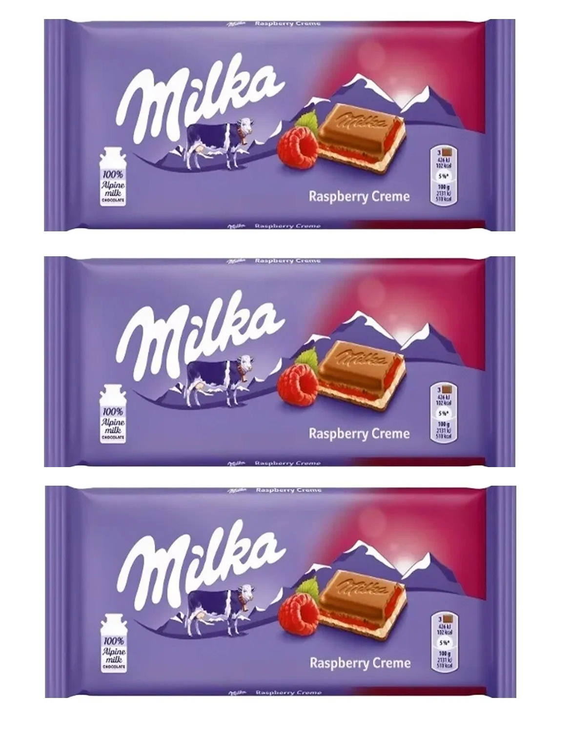 

Шоколад молочный Milka Raspberry Cream Chocolate, 100 г * 3 шт
