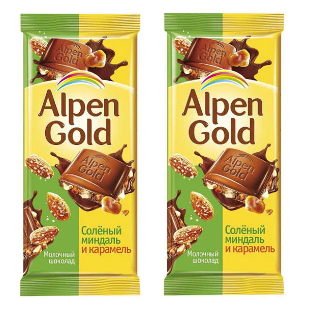 Шоколад молочный Alpen Gold Солёный миндаль, карамель, 80 г * 2 шт