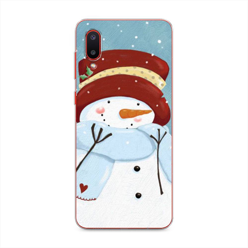 

Чехол на Samsung Galaxy A02 "Застенчивый снеговик", Голубой;белый;красный, 2102550-5