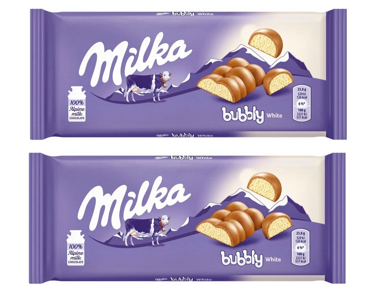 

Шоколад молочный Milka с начинкой из пористого белого Bubbly White Chocolate, 95 г * 2 шт