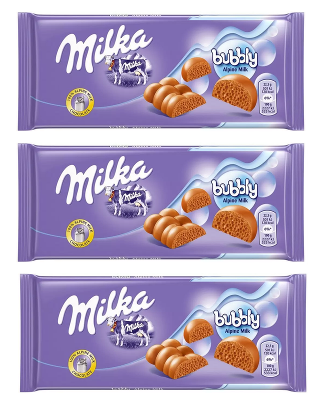 

Шоколад молочный Milka Bubbly Milk Chocolate, 90 г * 3 шт