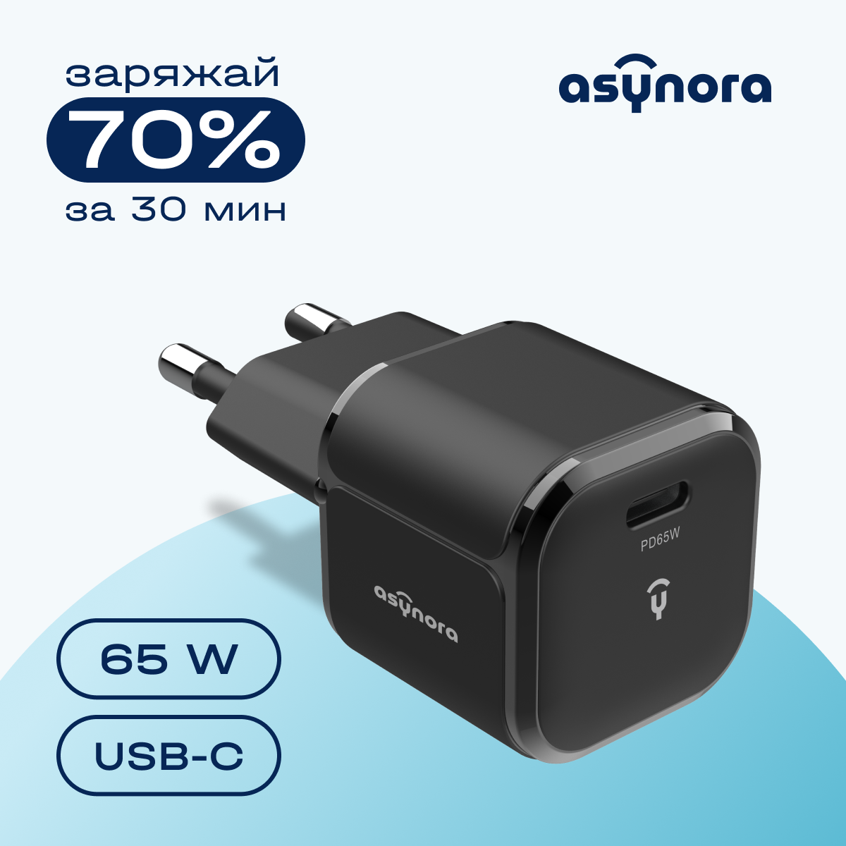 Сетевое зарядное устройство Asynora GAN PD 65 type-c 1xUSB Type-C 3 А черный