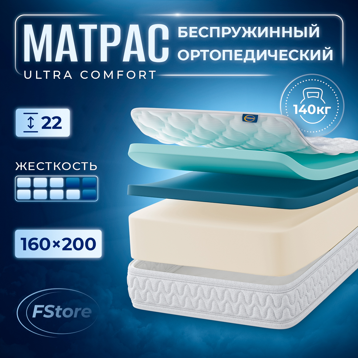 

Матрас FStore Ultra Comfort, 160x200 см, Белый, Ultra Comfort