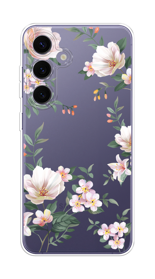 Чехол на Samsung Galaxy S24 Plus "Beautiful white flowers" 2109150-1 бежевый,  зеленый