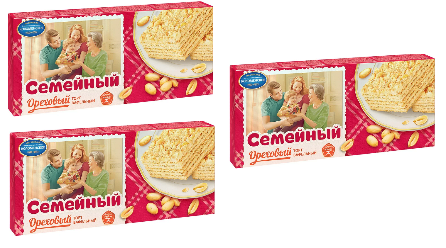 

Торт Коломенское Вафельный Семейный Ореховый, 230 г * 3 шт