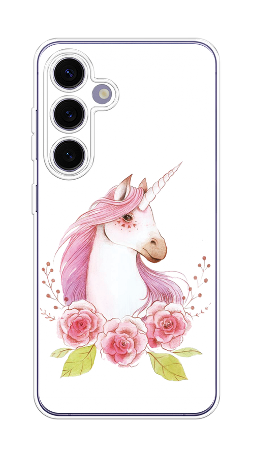 

Чехол на Samsung Galaxy S24 Plus "Единорог цветы", Белый;розовый;серый, 2109150-1