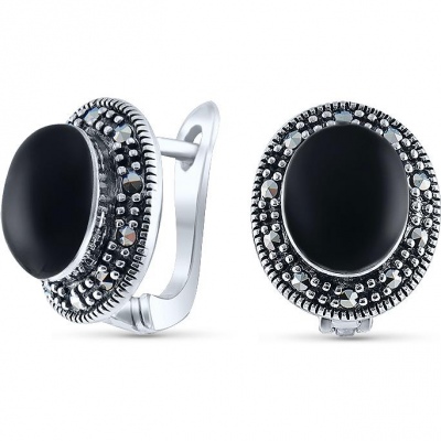 

Серьги с ониксами и марказитами из серебра Silver wings 221548-39, 221548-39