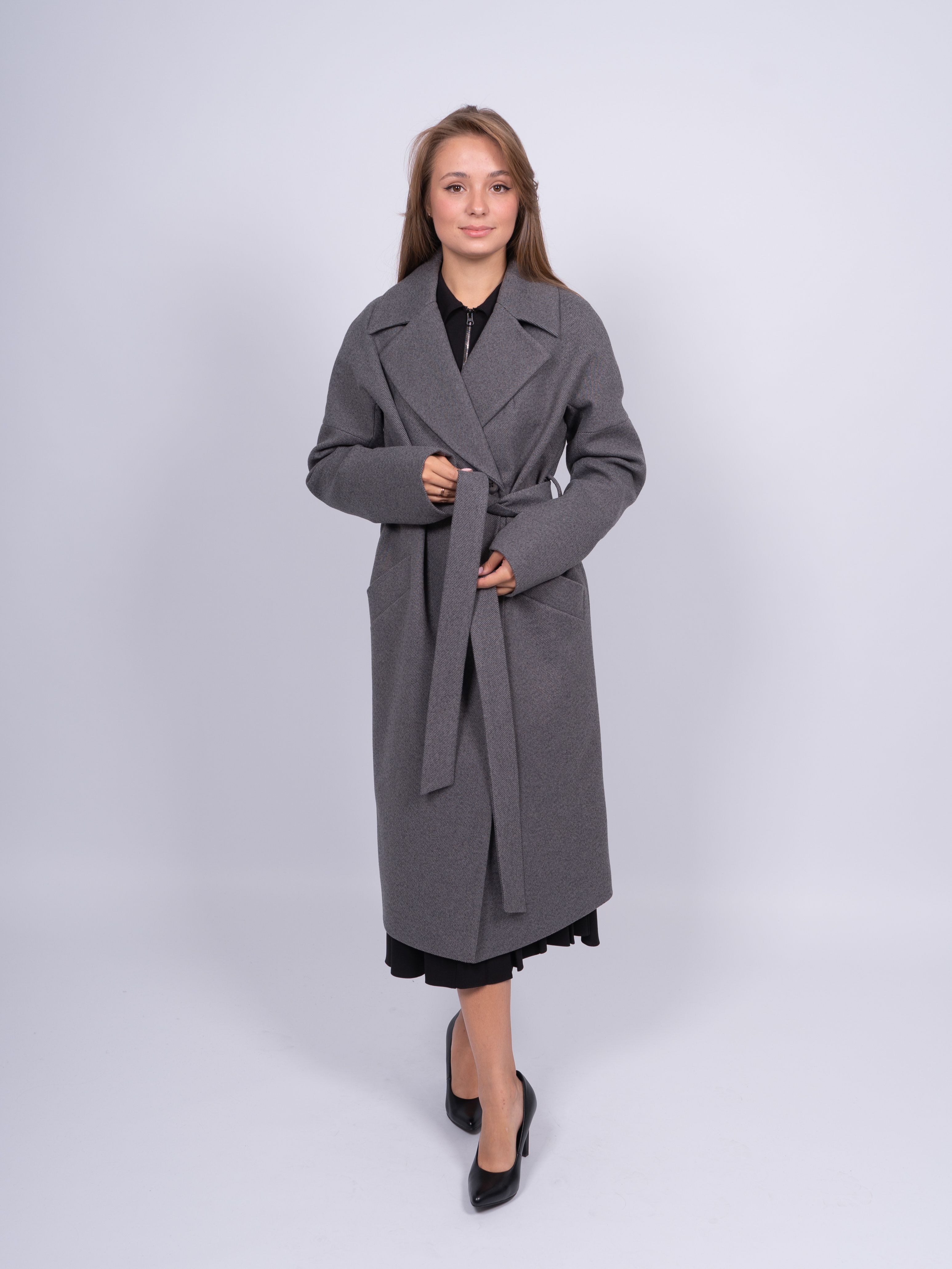 Пальто женское 365 clothes KR-227N-Рубчик серое 48 RU