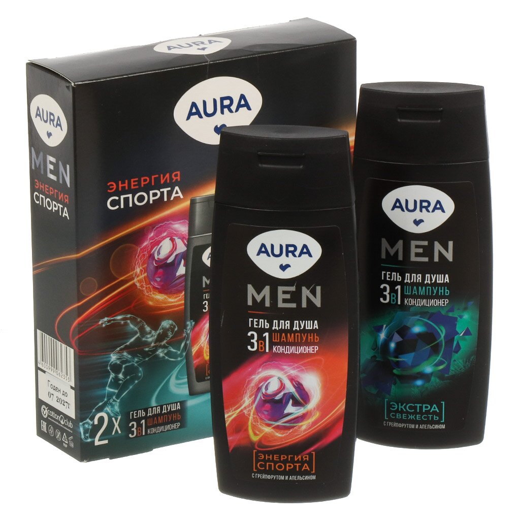 Подарочный набор для тела Aura Men Энергия спорта 3 в 1 для мужчин 2 предмета