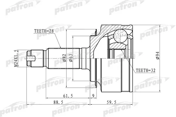 

ШРУС наружн 28x63x32 Honda: CRV 02-05 PATRON PCV9744