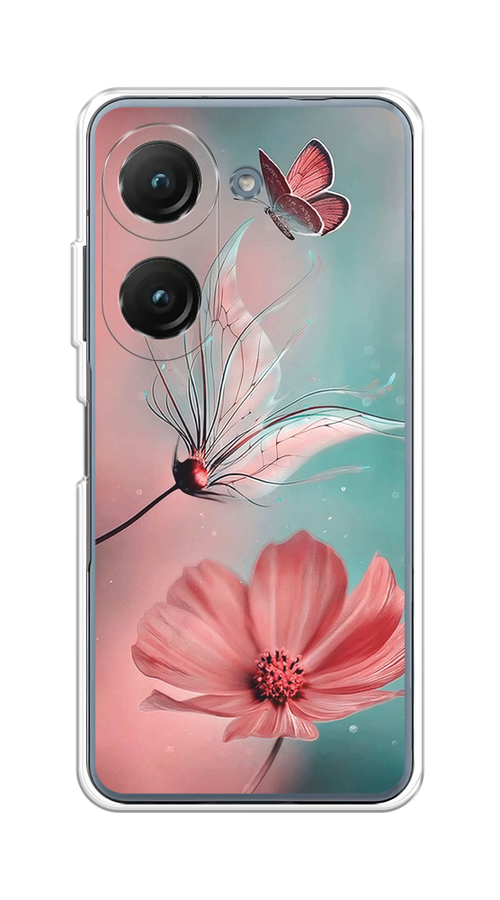 

Чехол на Asus ZenFone 9/ZenFone 10 "Бабочка и цветок", Голубой;розовый, 44950-1