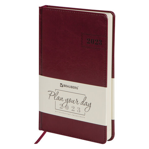 

Ежедневник датированный 2023 А5 138x213 мм BRAUBERG "Imperial", под кожу, бордовый, 114033