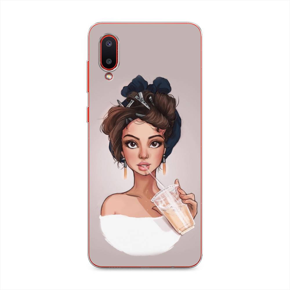 

Чехол на Samsung Galaxy A02 "Девушка с фраппе", Серый, 2102550-6