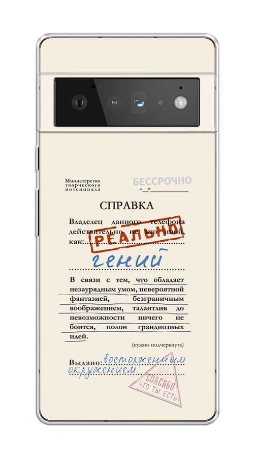 

Чехол на Google Pixel 6 Pro "Справка о гениальности", Розовый;синий;красный;черный, 270950-1