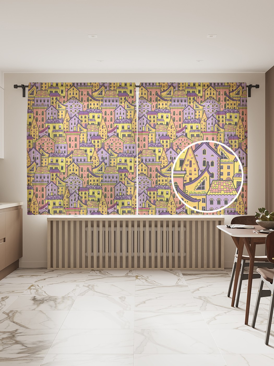 

Фототюль JoyArty "Цветной городок", 145x180 см (2 полотна со шторной лентой + 50 крючков), Цветной городок