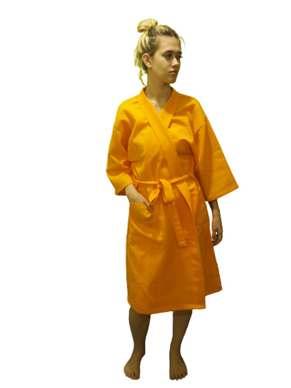 фото Халат женский для бани вафельная ткань оранжевый размер l эколоджи сауна