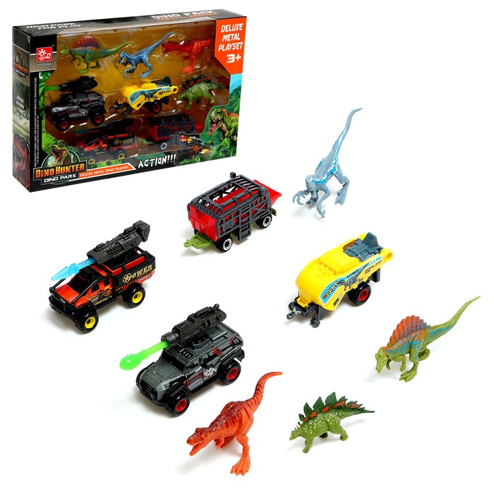 

Набор машинок Sunq toys Дино парк 9731635 с динозаврами стреляет пулями
