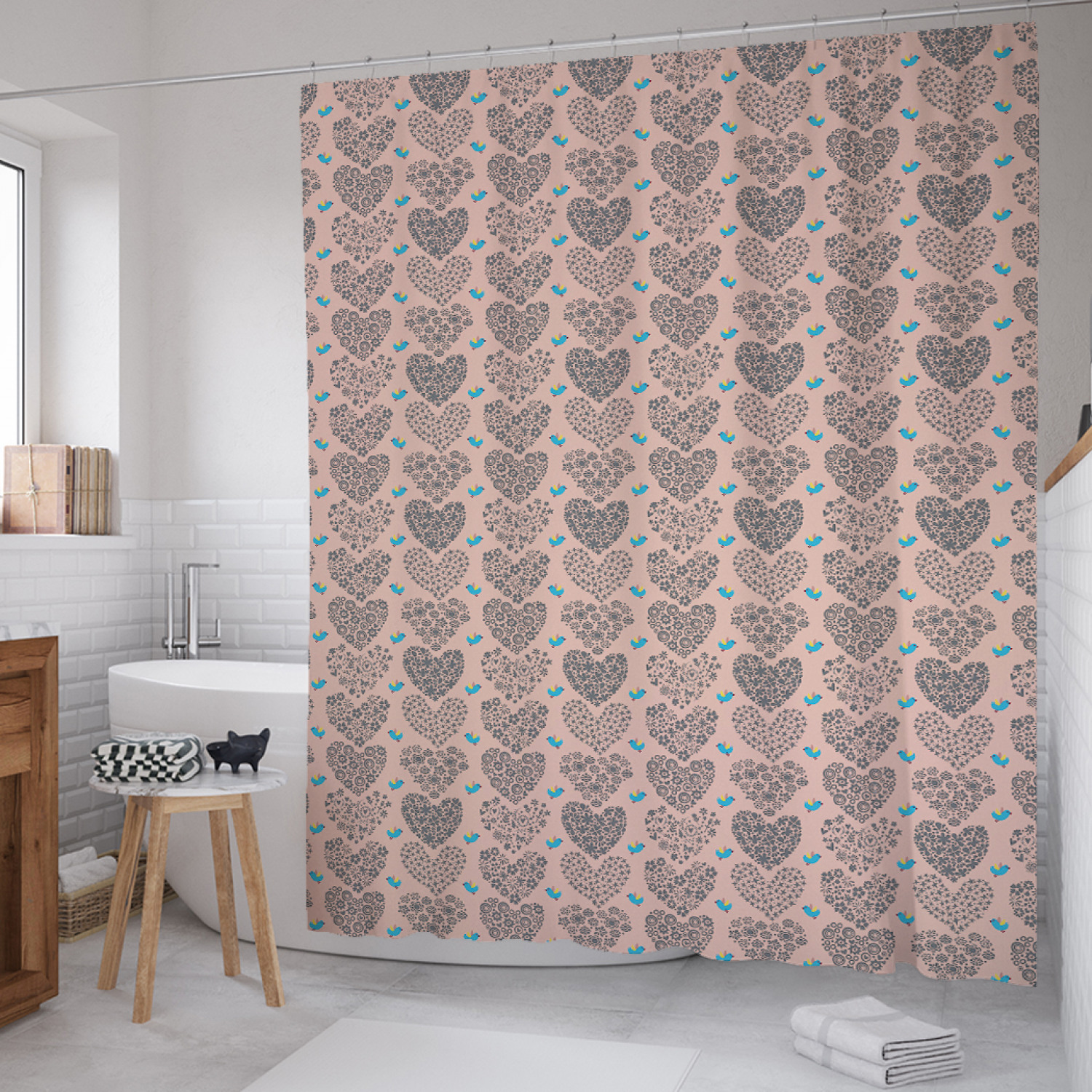 

Штора для ванной JoyArty "Цветочные сердца" из сатена, 180х200 см с крючками, Розовый, Цветочные сердца