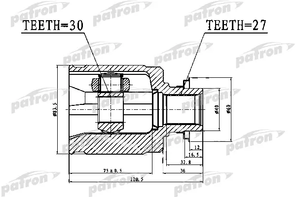 ШРУС внутренний 30x40x27 HONDA ACCORD CL/CN/CM 02-08 PATRON PCV1017 100056205856