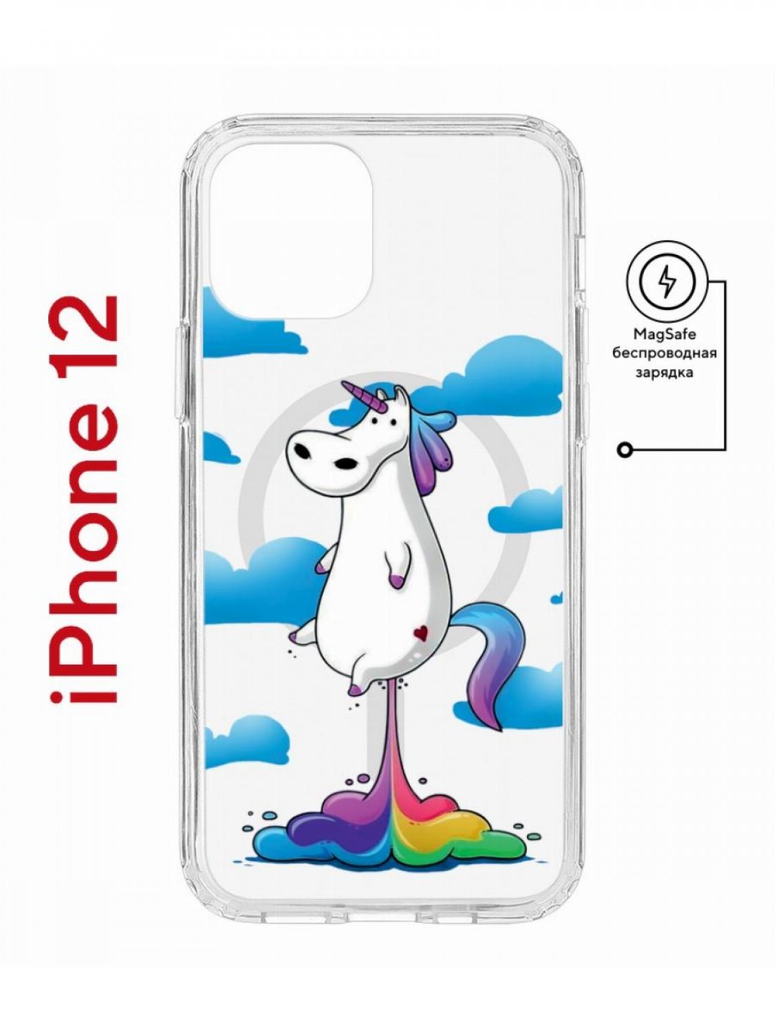 Чехол на iPhone 12/12 Pro MagSafe с принтом Kruche Print Flying Unicorn с магнитом