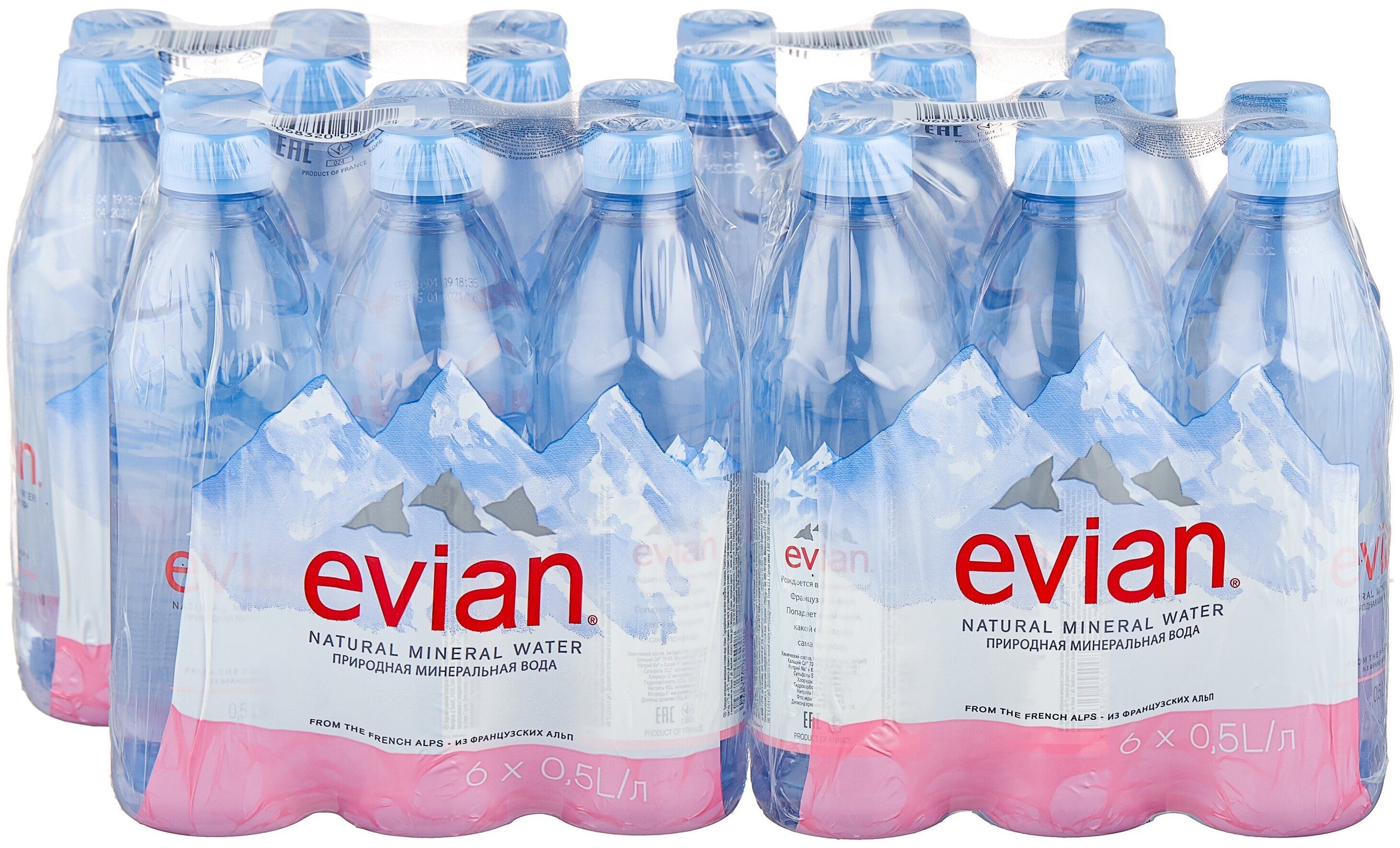 Вода минеральная Evian природная, столовая, негазированная, 0,5 л х 30 шт