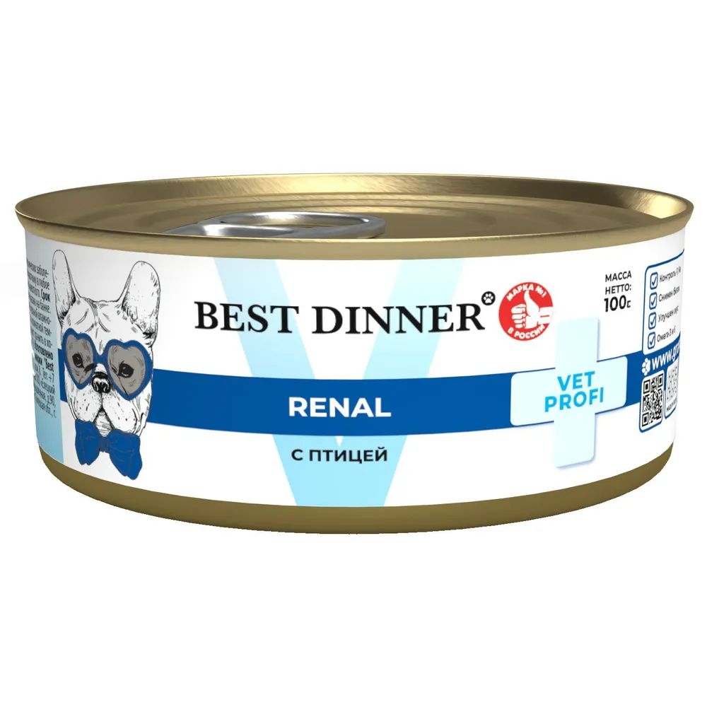 Влажный корм Best Dinner Vet Profi Renal с птицей для собак всех пород 100 г 165₽