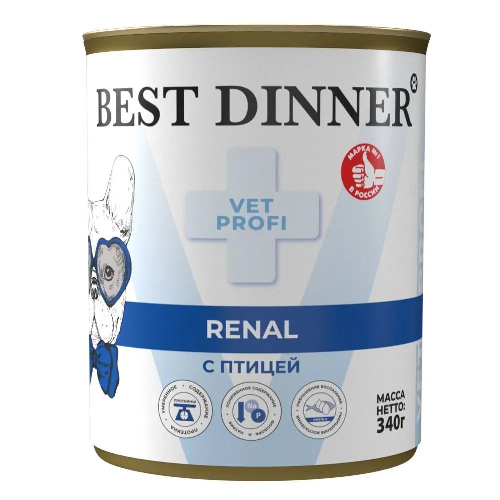 Влажный корм Best Dinner Vet Profi Renal с курицей при заболеваниях почек для собак 340 г 289₽