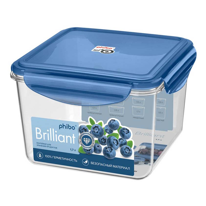 

Контейнер для продуктов Phibo Brilliant герметичный 1,7 л, Прозрачный;синий
