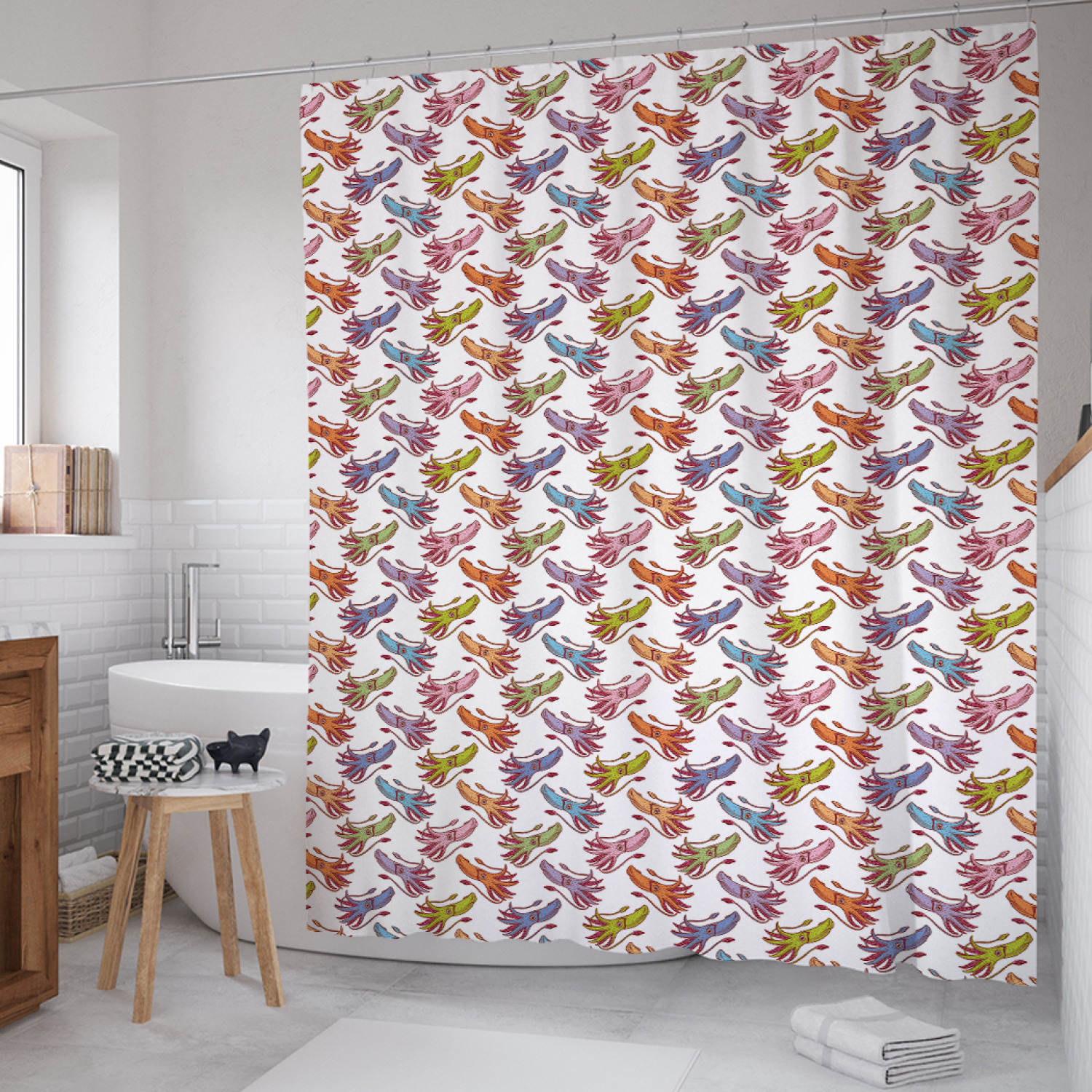 

Штора для ванной JoyArty "Морские кальмары" из сатена, 180х200 см с крючками, Голубой, Морские кальмары