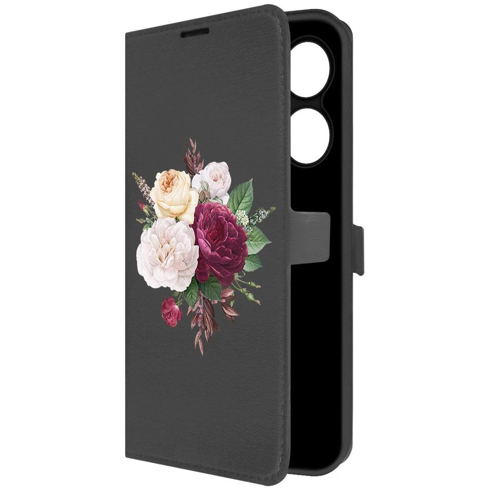 

Чехол-книжка Krutoff Eco Book для INFINIX Hot 40 Pro Цветочная композиция (черный)