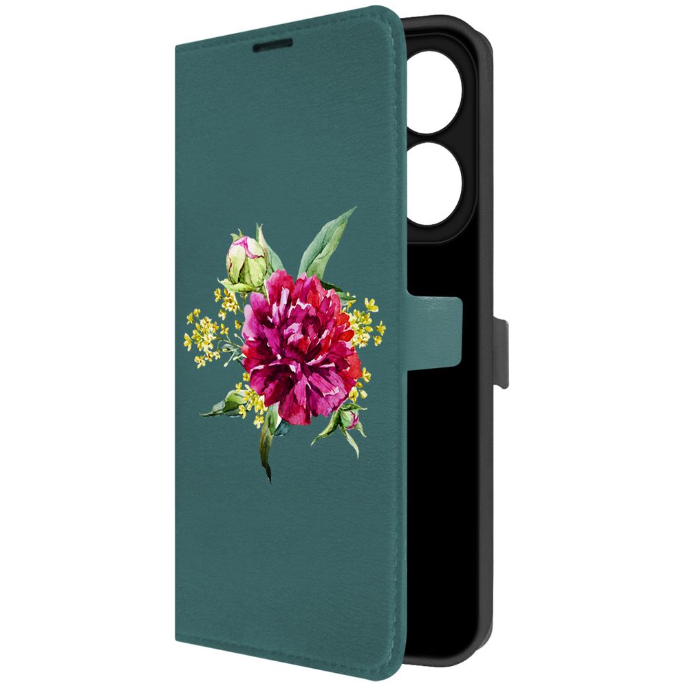 

Чехол-книжка Krutoff Eco Book для INFINIX Hot 40i Цветочная акварель (зелёный опал), Зеленый