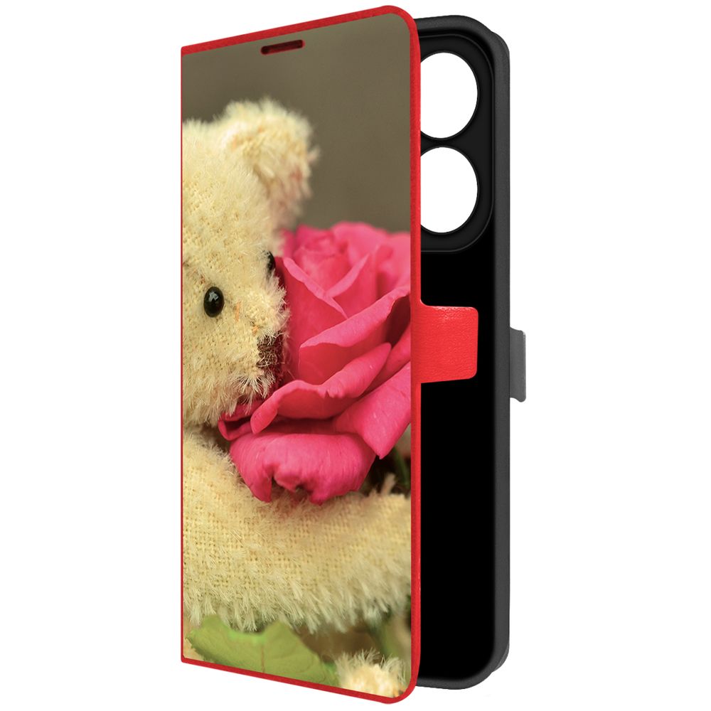 

Чехол-книжка Krutoff Eco Book для INFINIX Hot 40i Медвежонок с розой (красный)
