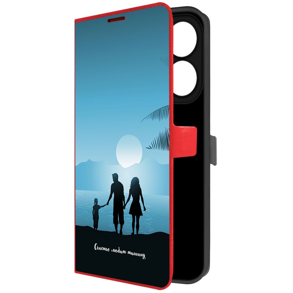 Чехол-книжка Krutoff Eco Book для INFINIX Hot 40i Счастье любит тишину (красный)