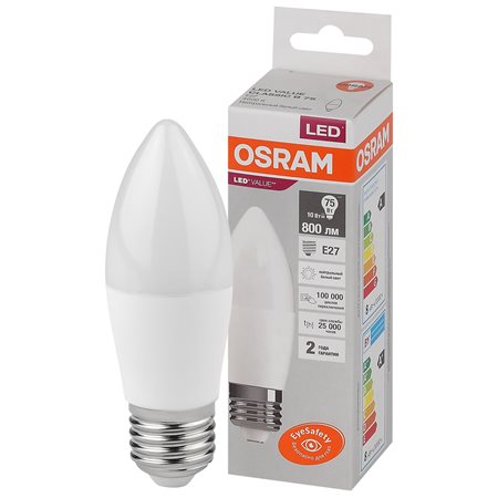 фото Лампа led свеча osram lv clb 75 10w e27 4000k 800lm мат, 10 шт.