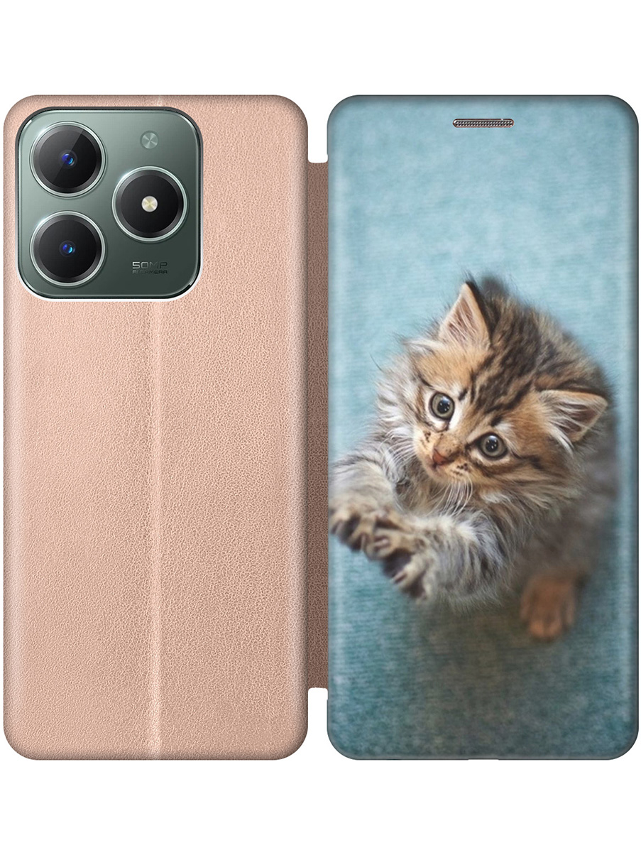 

Чехол-книжка на Realme C61 / C63 с принтом "Котёнок на голубом" золотой, Золотистый;белый;голубой;коричневый, 785979611