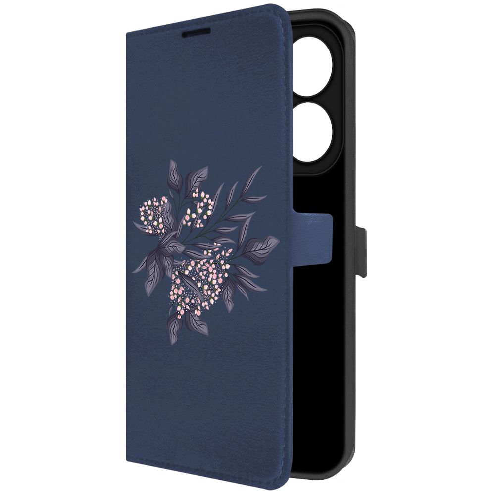 

Чехол-книжка Krutoff Eco Book для INFINIX Hot 40i Розовые бутоны (синий)