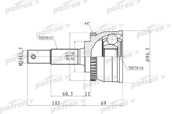 

ШРУС наружн 27x56x26 ASB:44T Nissan: Altima 93-01 PATRON PCV9623