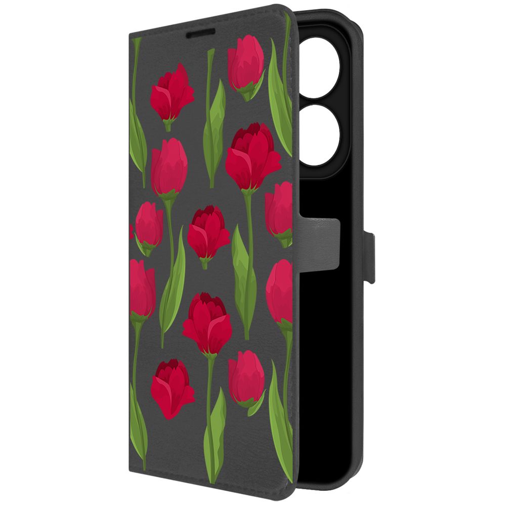 

Чехол-книжка Krutoff Eco Book для INFINIX Hot 40i Розы паттерн (черный)
