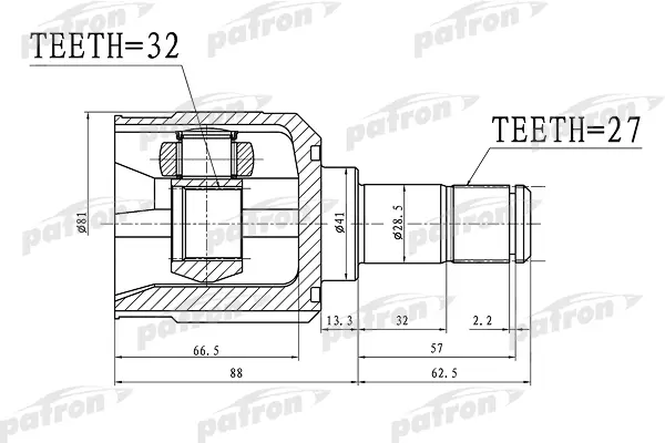 

ШРУС внутренний 27x41x32 MITSUBISHI ECLIPSE SPYDER DK2A USA 06- PATRON PCV1390